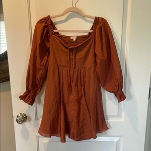 Chelsea & Violet Orange Puff Sleeve Smocked Dress